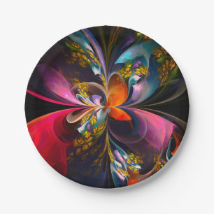 Modern Floral Abstract Art Red Blue Pattern #13 Paper Plate