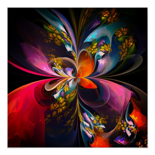 Modern Floral Abstract Art Red Blue Pattern #13 Poster (Front)