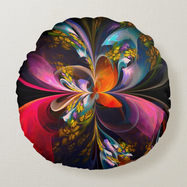 Modern Floral Abstract Art Red Blue Pattern #13 Round Cushion (Front)
