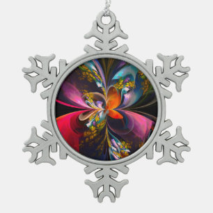 Modern Floral Abstract Art Red Blue Pattern #13 Snowflake Pewter Christmas Ornament