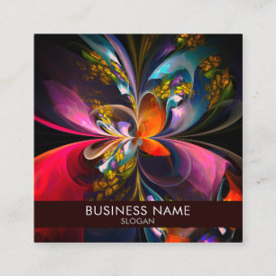Modern Floral Abstract Art Red Blue Pattern #13 Square Business Card