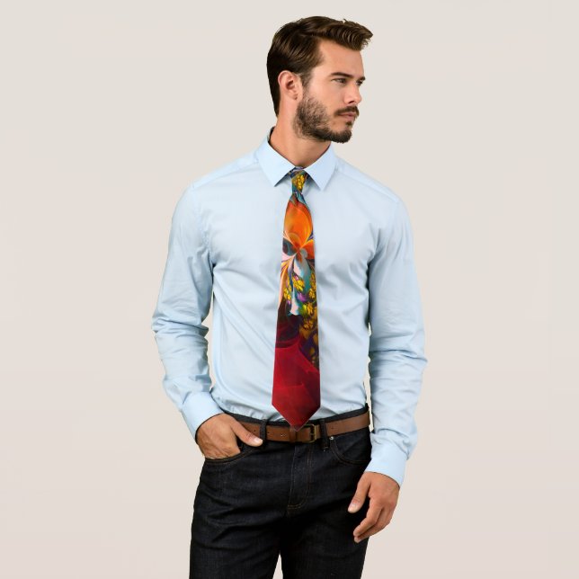 Modern Floral Abstract Art Red Blue Pattern #13 Tie (In Situ)