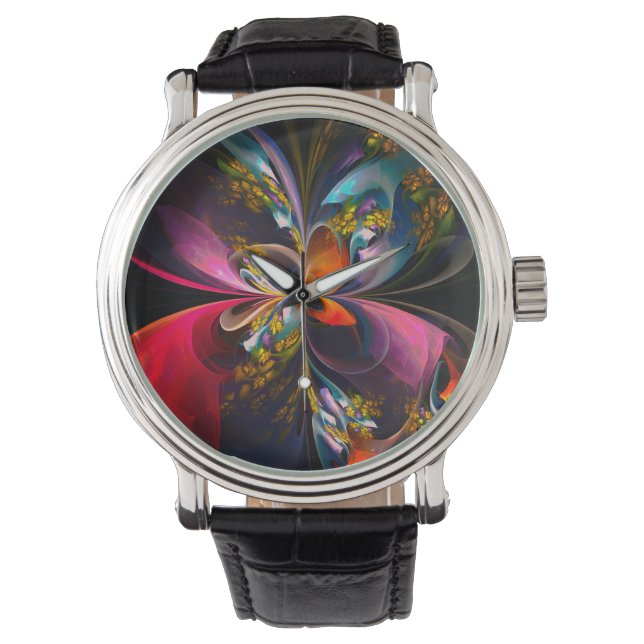 Modern Floral Abstract Art Red Blue Pattern #13 Watch (Front)