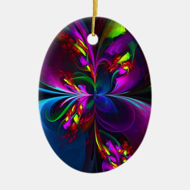Modern Floral Abstract Art Red Blue Pattern #15 Ceramic Ornament (Front)