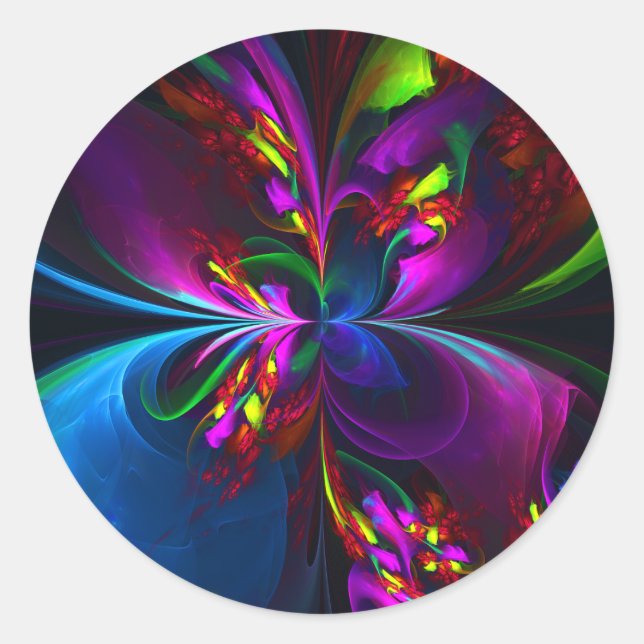 Modern Floral Abstract Art Red Blue Pattern #15 Classic Round Sticker (Front)