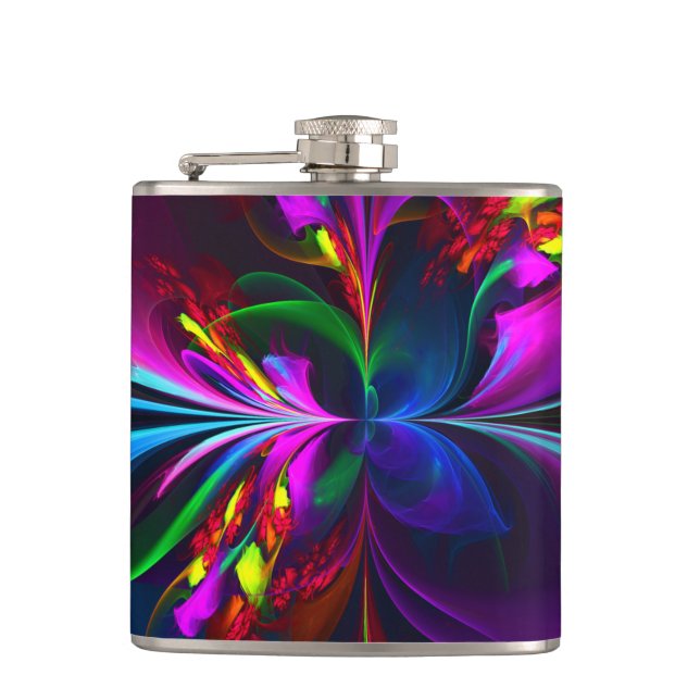 Modern Floral Abstract Art Red Blue Pattern #15 Hip Flask (Front)