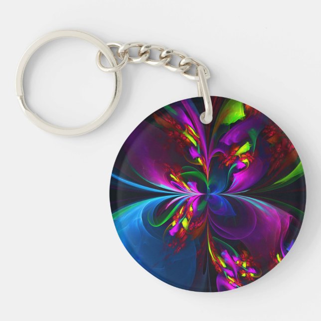 Modern Floral Abstract Art Red Blue Pattern #15 Key Ring (Front)