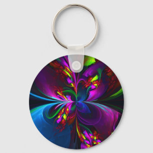 Modern Floral Abstract Art Red Blue Pattern #15 Key Ring