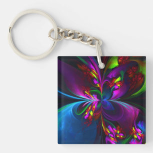 Modern Floral Abstract Art Red Blue Pattern #15 Key Ring
