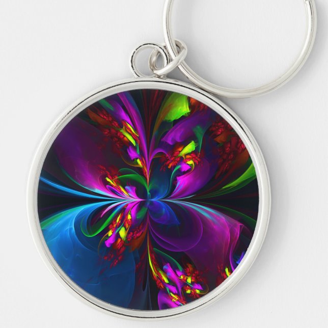 Modern Floral Abstract Art Red Blue Pattern #15 Key Ring (Front)