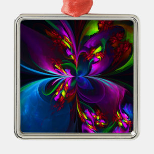 Modern Floral Abstract Art Red Blue Pattern #15 Metal Ornament
