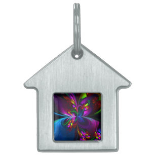 Modern Floral Abstract Art Red Blue Pattern #15 Pet ID Tag