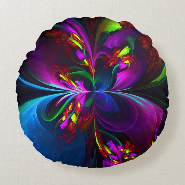 Modern Floral Abstract Art Red Blue Pattern #15 Round Cushion (Front)