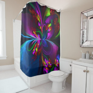 Modern Floral Abstract Art Red Blue Pattern #15 Shower Curtain