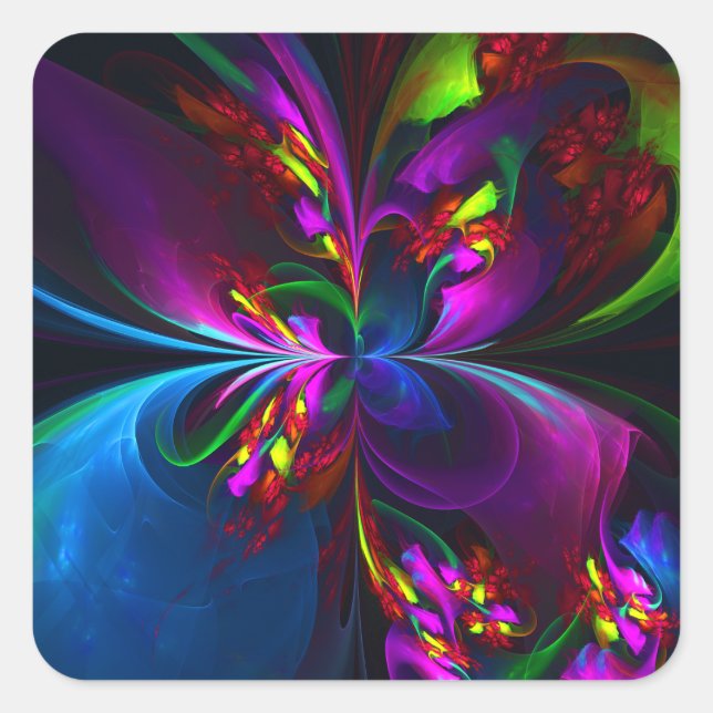 Modern Floral Abstract Art Red Blue Pattern #15 Square Sticker (Front)