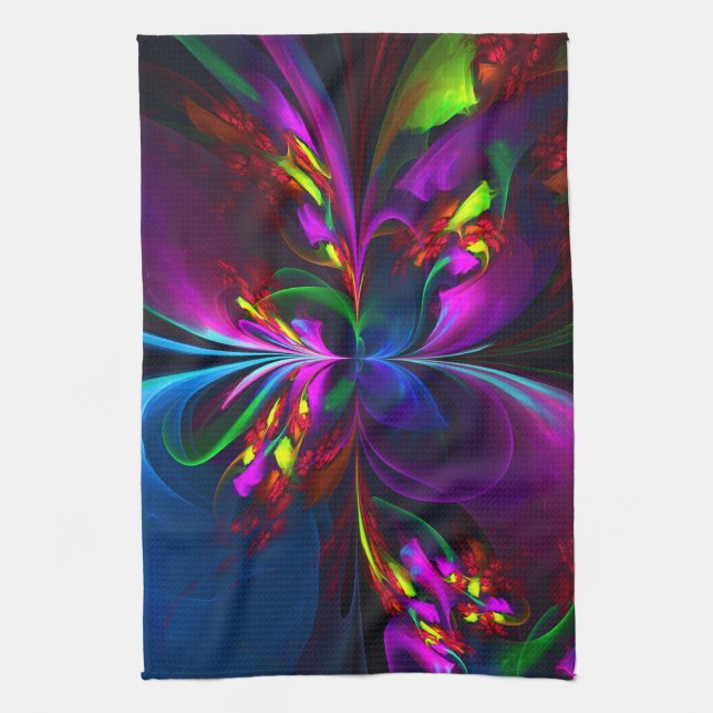 Modern Floral Abstract Art Red Blue Pattern #15 Tea Towel (Vertical)