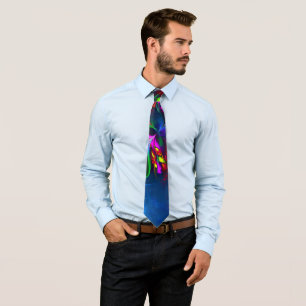 Modern Floral Abstract Art Red Blue Pattern #15 Tie