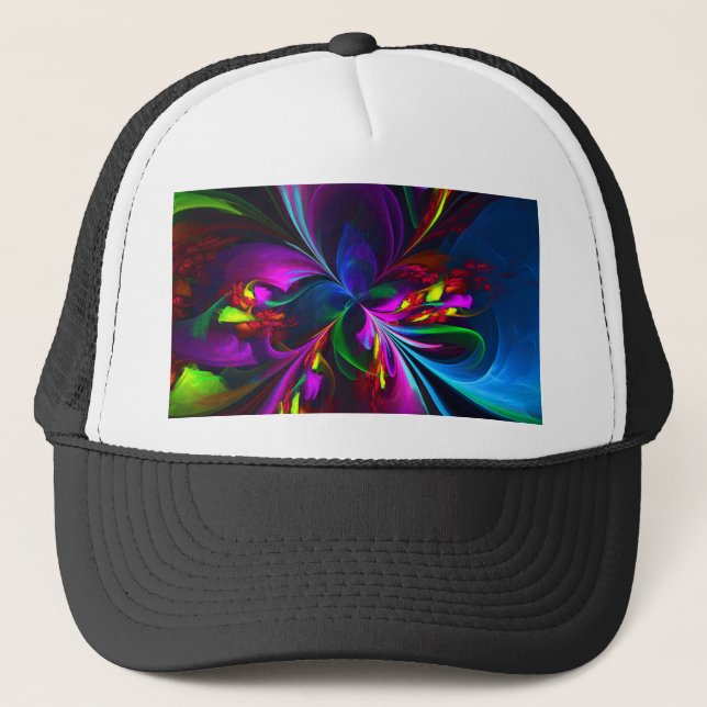 Modern Floral Abstract Art Red Blue Pattern #15 Trucker Hat (Front)