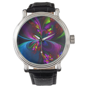 Modern Floral Abstract Art Red Blue Pattern #15 Watch