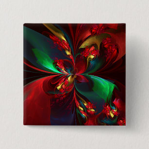 Modern Floral Abstract Art Red Green Pattern #11 15 Cm Square Badge