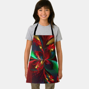 Modern Floral Abstract Art Red Green Pattern #11 Apron