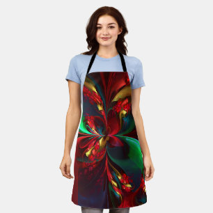 Modern Floral Abstract Art Red Green Pattern #11 Apron