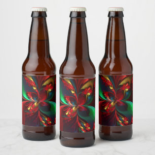 Modern Floral Abstract Art Red Green Pattern #11 Beer Bottle Label