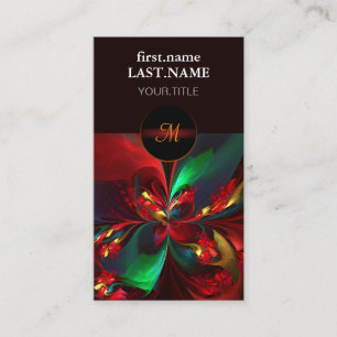 Modern Floral Abstract Art Red Green Pattern #11 Business Card