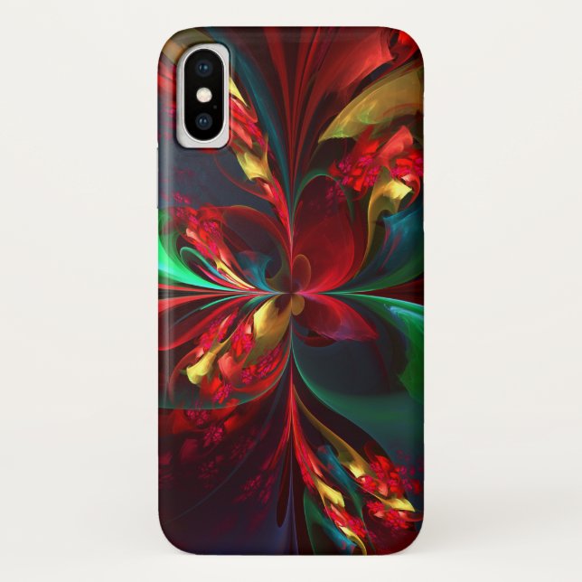 Modern Floral Abstract Art Red Green Pattern #11 Case-Mate iPhone Case (Back)