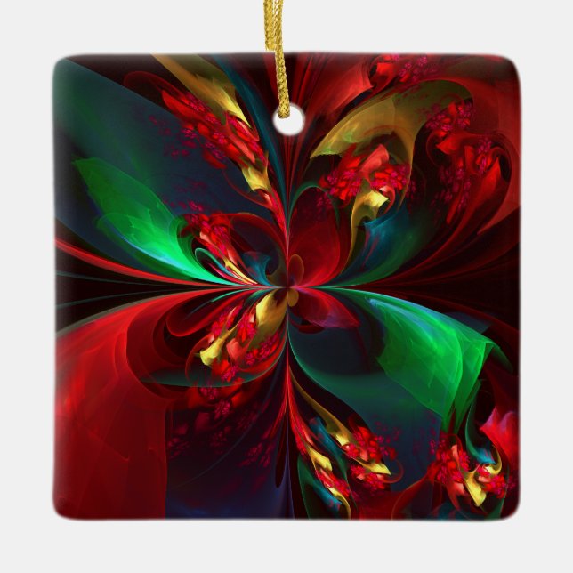 Modern Floral Abstract Art Red Green Pattern #11 Ceramic Ornament (Front)