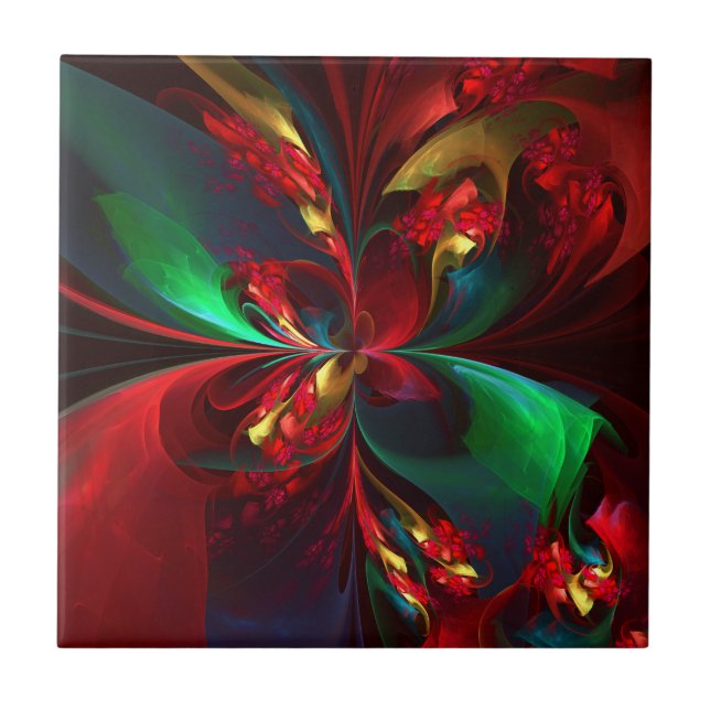 Modern Floral Abstract Art Red Green Pattern #11 Ceramic Tile (Front)