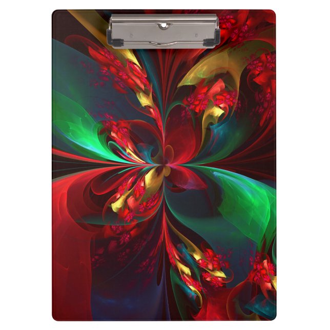 Modern Floral Abstract Art Red Green Pattern #11 Clipboard (Front)