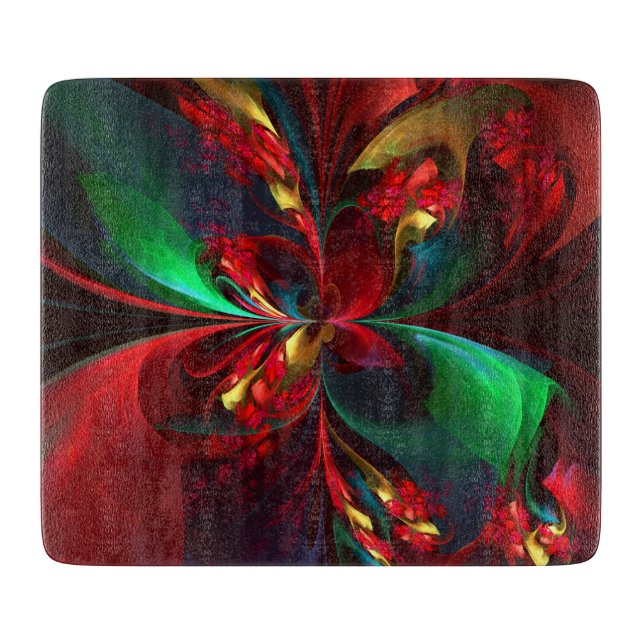 Modern Floral Abstract Art Red Green Pattern #11 Cutting Board (Front)