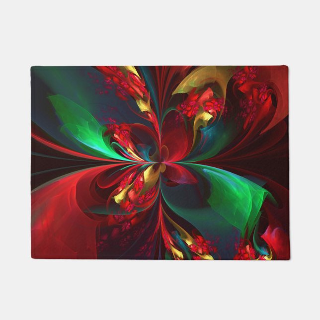 Modern Floral Abstract Art Red Green Pattern #11 Doormat (Front)
