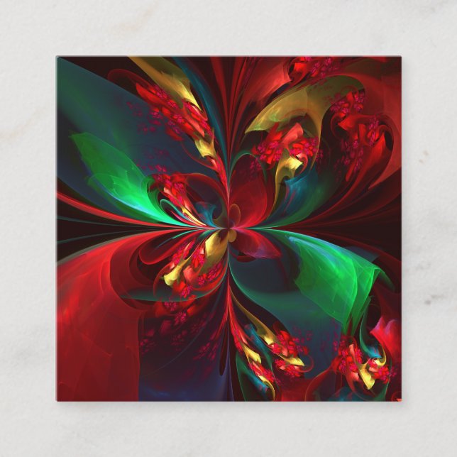 Modern Floral Abstract Art Red Green Pattern #11 Enclosure Card (Front)