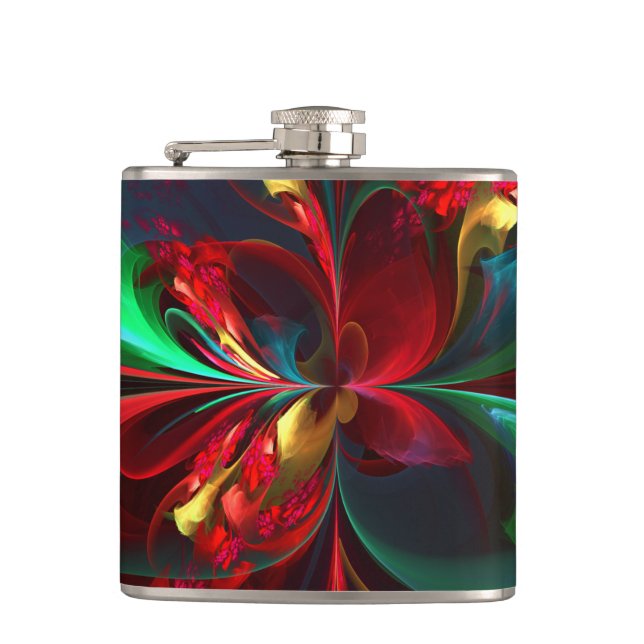 Modern Floral Abstract Art Red Green Pattern #11 Hip Flask (Front)