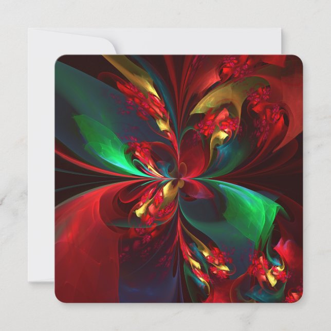 Modern Floral Abstract Art Red Green Pattern #11 Invitation (Front)