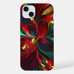 Modern Floral Abstract Art Red Green Pattern #11 iPhone 15 Plus Case