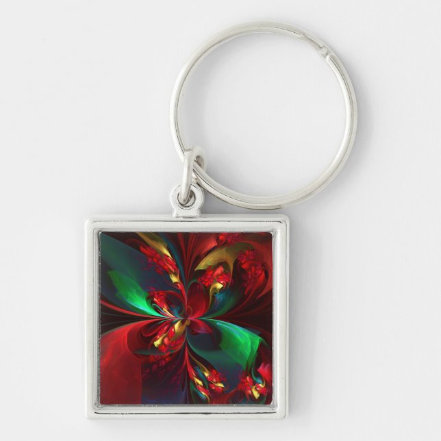 Modern Floral Abstract Art Red Green Pattern #11 Key Ring (Front)