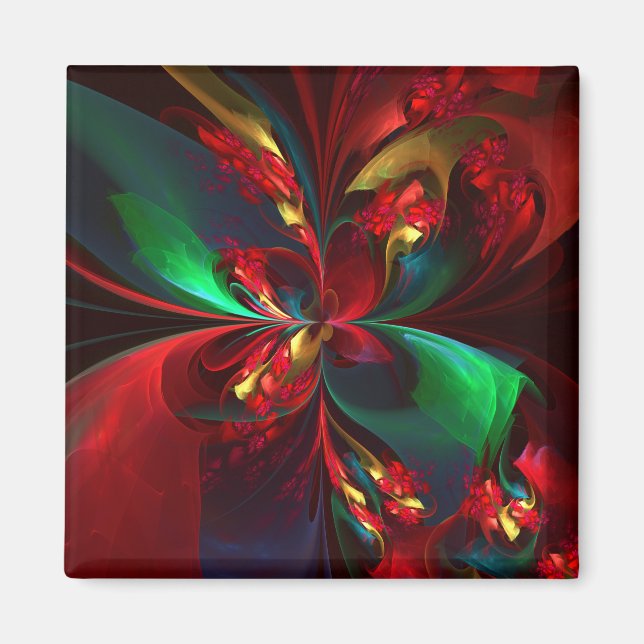Modern Floral Abstract Art Red Green Pattern #11 Magnet (Front)