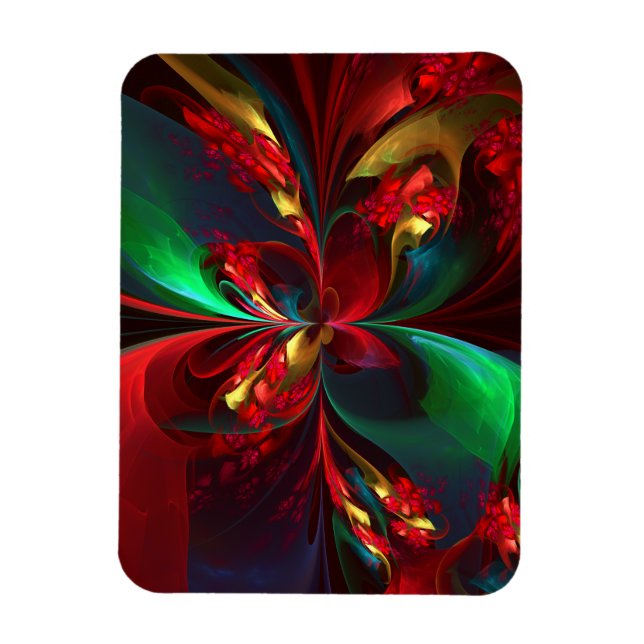 Modern Floral Abstract Art Red Green Pattern #11 Magnet (Vertical)