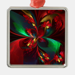 Modern Floral Abstract Art Red Green Pattern #11 Metal Ornament