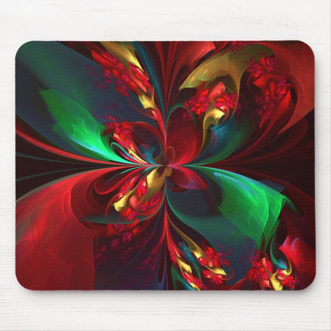 Modern Floral Abstract Art Red Green Pattern #11 Mouse Pad (Front)