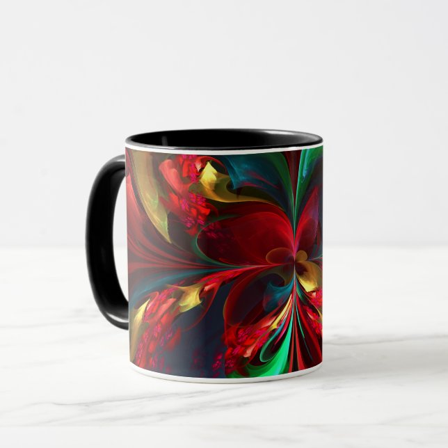 Modern Floral Abstract Art Red Green Pattern #11 Mug (Front Left)