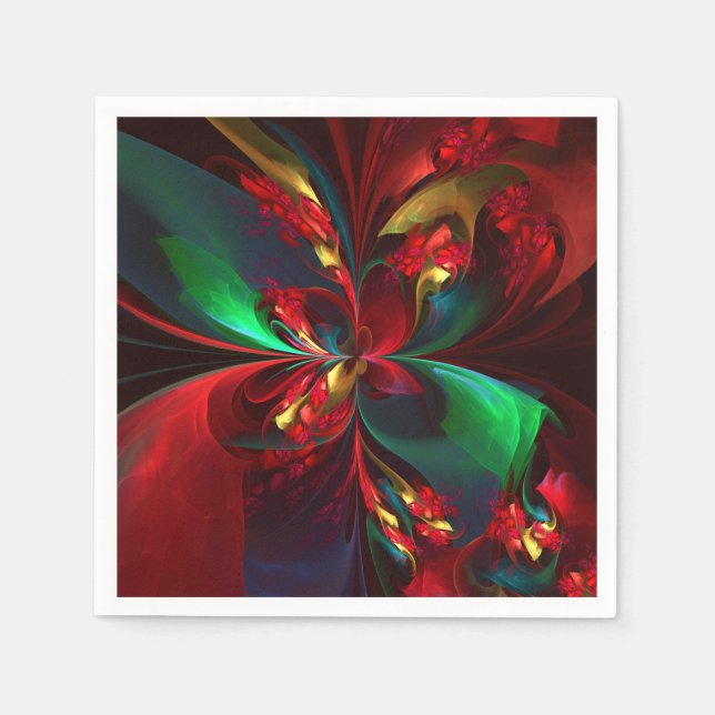 Modern Floral Abstract Art Red Green Pattern #11 Napkin (Front)