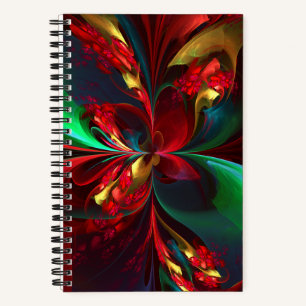 Modern Floral Abstract Art Red Green Pattern #11 Notebook
