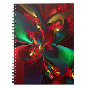 Modern Floral Abstract Art Red Green Pattern #11 Notebook