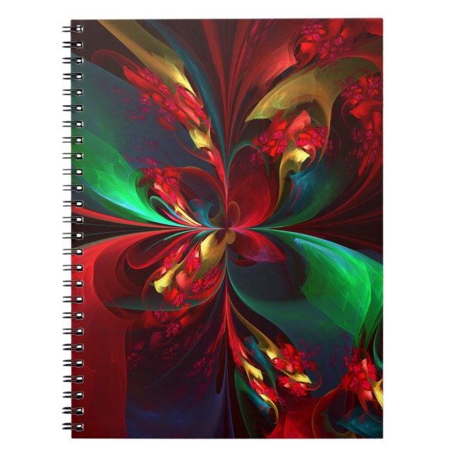 Modern Floral Abstract Art Red Green Pattern #11 Notebook (Front)