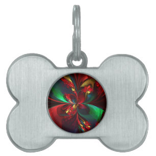 Modern Floral Abstract Art Red Green Pattern #11 Pet ID Tag