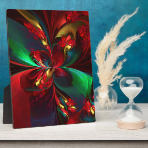 Modern Floral Abstract Art Red Green Pattern #11 Plaque